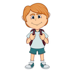 Little boy carrying a backpack cartoon