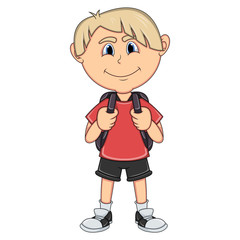 Little boy carrying a backpack cartoon