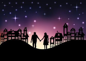 Fototapeta premium Lovers on the background of night city