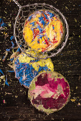 pressed Herbal tea with wild flowers and berry on wooden background ,bio food