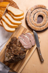 Roasted traditional homemade sausage with spices and herbs. Bake