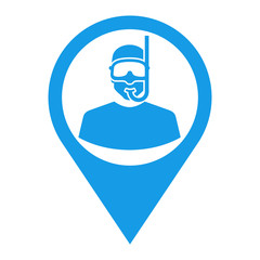 Icono plano localizacion silueta submarinista azul