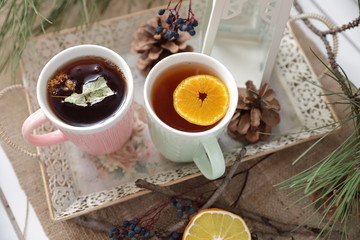 Tea with christmas decoration