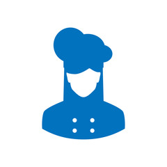 Icono plano silueta cocinera azul en fondo blanco