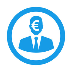Icono plano silueta hombre con euro en circulo color azul