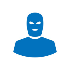 Icono plano silueta terrorista azul en fondo blanco