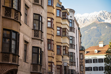 View on the colorful buildings in Innsbruck, Austria, Europe