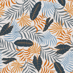 Fototapeta na wymiar Tropical background with palm leaves. Seamless floral pattern