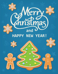 Fototapeta na wymiar Christmas card with gingerbread