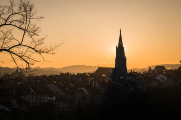 Naklejka premium Bern city silhouette at sunset, European Old Town, Switzerland