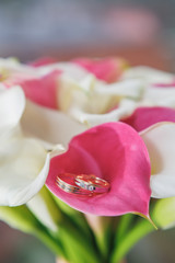 The bride's bouquet and wedding rings