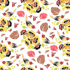 Seamless repeating pattern with birds and flowers.Vector