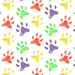 Watercolor pattern with colorful animal tracks 
