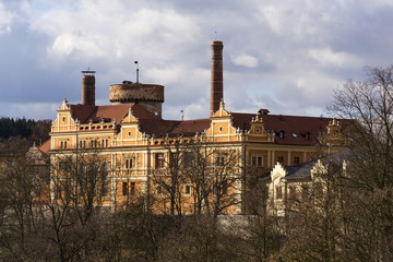 Fototapeta premium Citizens brewery in Tabor, Czech Republic in sunny autumn day