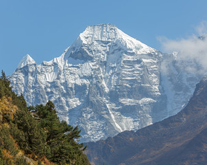Snow-covered Himalayan peaks in the area Ama Dablam - Everest region, Nepal