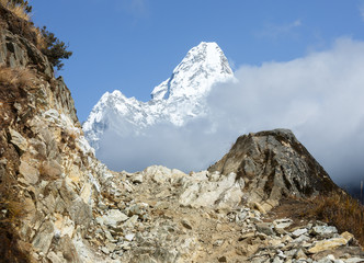 Ama Dablam (6812 m) in the first light of the Sun (view from Phortse to Periche trek) - Everest...