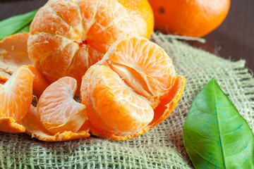 fresh mandarines on wooden table