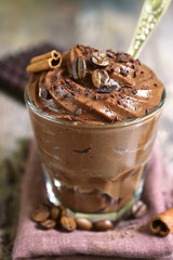 Chocolate coffee pudding in a glass.