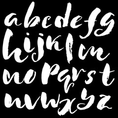 Hand drawn font made by dry brush strokes. Grunge style alphabet