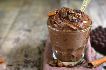 Chocolate coffee pudding in a glass.