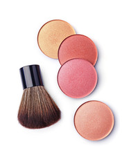 Colored blush and makeup brush