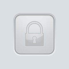 Square button with lock sign. On gray interface background