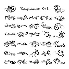 Swirly line curl patterns isolated on white background. Vector flourish vintage embellishments for greeting cards