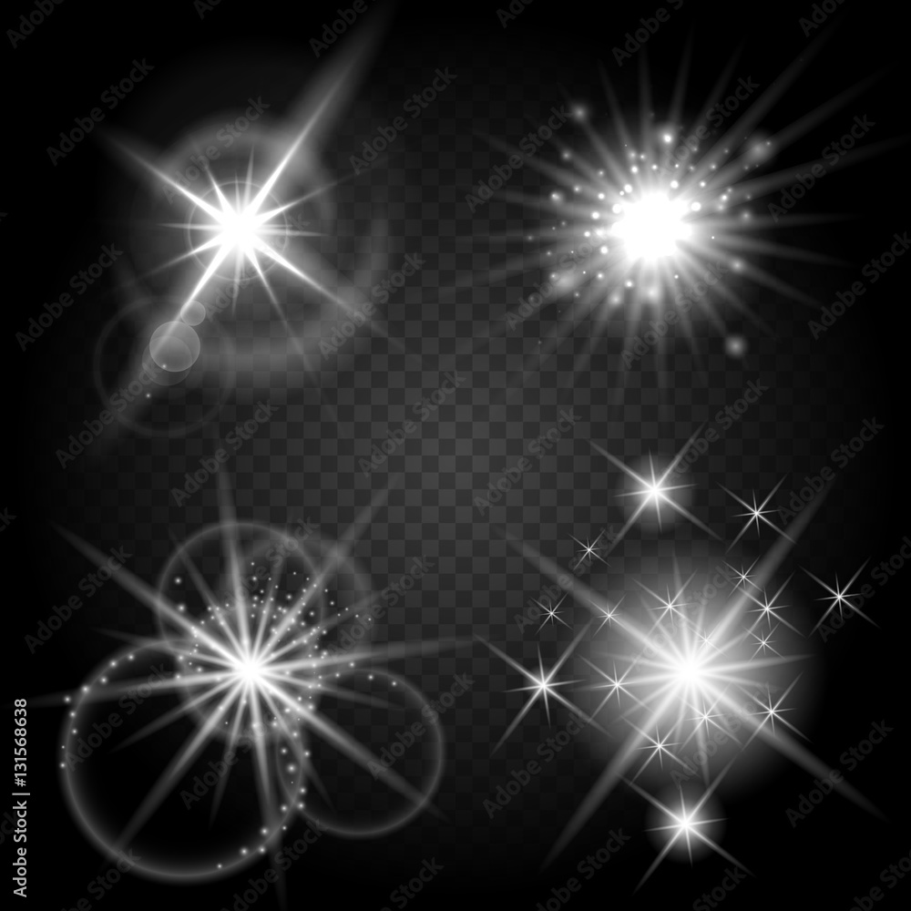 Poster vector isolated shiny sun set with rays. glowing stars and stellar objects on transparent background