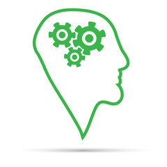 Green silhouette of the head, brain