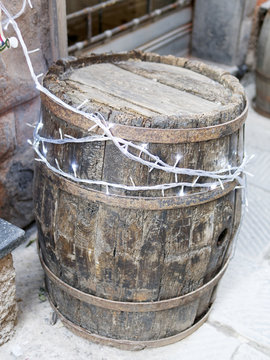 detail of wooden barrel