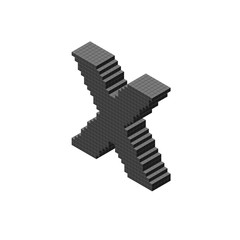 3d pixelated capital letter X. Vector illustration.