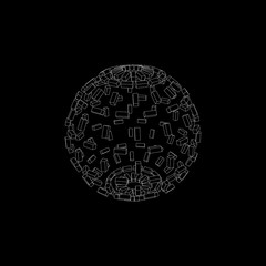 3d Sphere from particles.Isolated on black.Vector outline illust