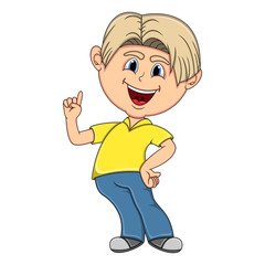Little boy pointing his finger cartoon