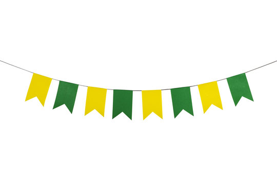 Flag papers yellow and green hanging on the rope.