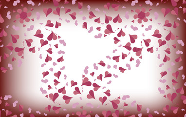 Delicate pink hearts on a blurred white background
