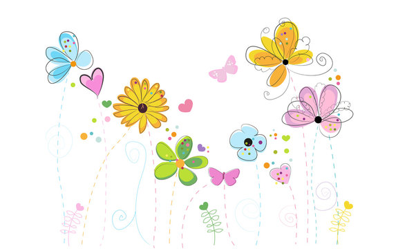 Spring time colorful doodle flowers 