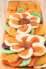 Assorted dried fruits plate.