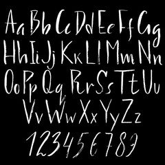Fototapeta na wymiar Hand drawn font made by dry brush strokes. Grunge style alphabet