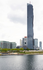 Obraz premium View on financial district with danube river in vienna, austria