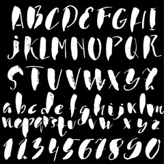 Hand drawn font made by dry brush strokes. Grunge style alphabet