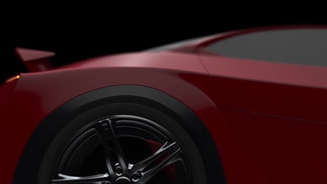 Generic luxury sport car 3d animation. Close-up camera shots with depth of field.