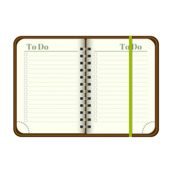 Book with blank To do list. Empty space for your text. Vector personal organiger with bookmark. Isolated on white background. MockUp for your design.