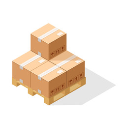 Isometric graphics of wooden pallet with cartboard boxes.