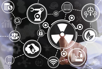 Radiation nuclear power plant industrial eco intelligence computer concept. NPP industry 4.0 iot...