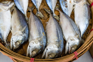 steamed mackerel in bamboo basket
