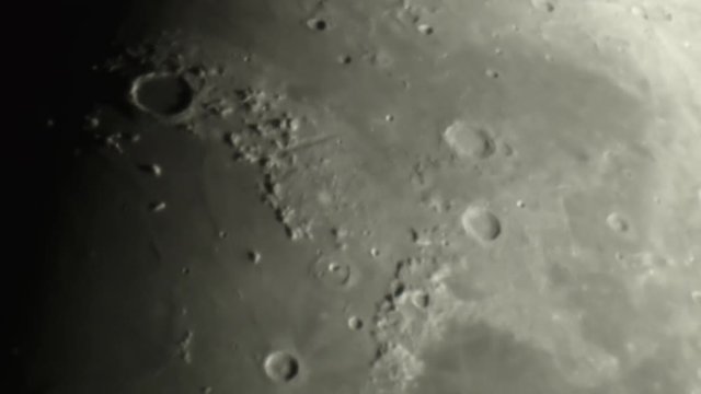 high magnification of the moon shot through a Schmidt-Cassegrain telescope
