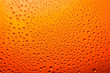 misted glass of beer close up an orange bright background