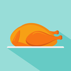 Baked chicken flat icon with long shadow.