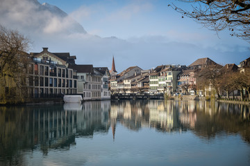 Interlaken in the morning, Switzerland, European City near the Alps