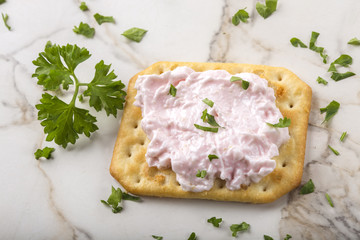 Thin crispy crackers with carp roe salad